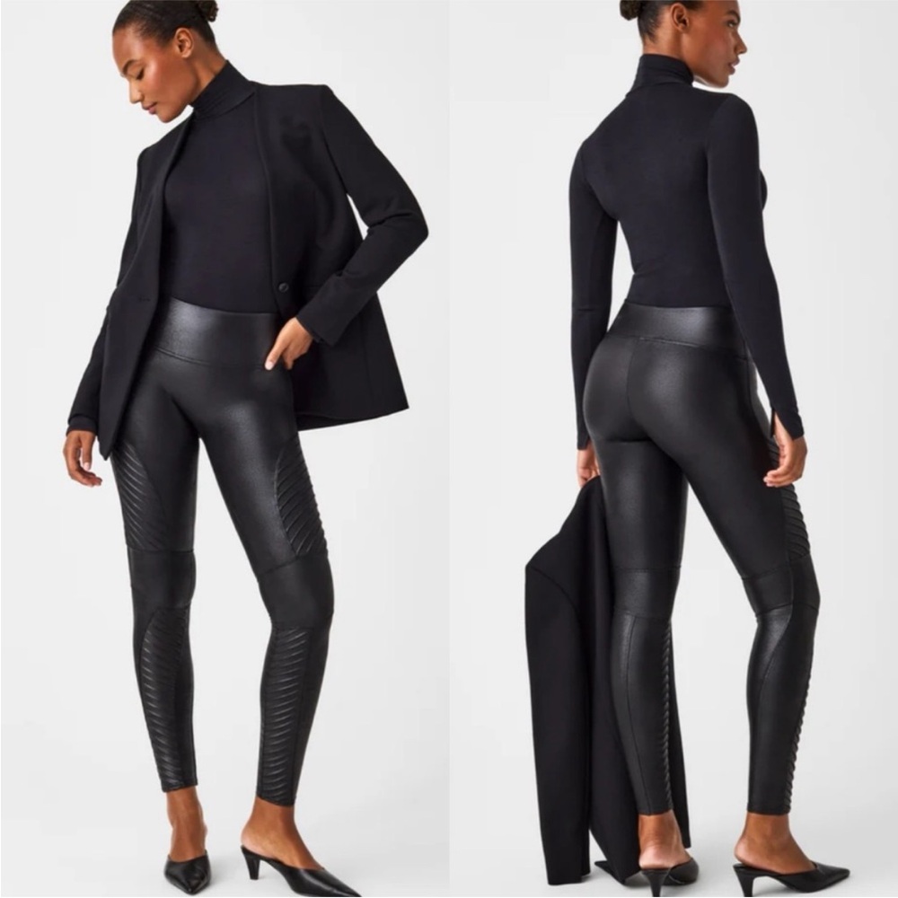 Spanx Faux Leather‎ Moto Leggings size large black
